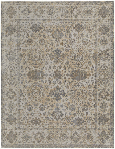 4' X 6' Gray Ivory And Tan Oriental Area Rug