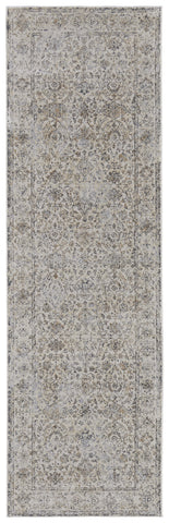 8' Gray Ivory And Tan Oriental Distressed Runner Rug