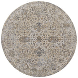 8' Gray Ivory And Tan Oriental Distressed Round Rug