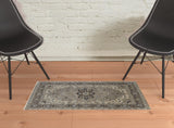 2' X 3' Beige Blue And Gray Wool Medallion Hand Knotted Area Rug