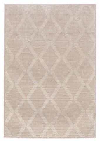 2' X 3' Ivory And Tan Geometric Stain Resistant Area Rug