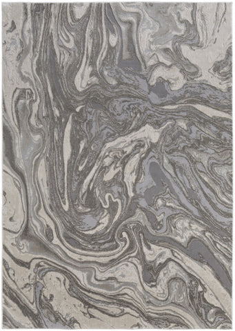 2' X 3' Gray Ivory And Silver Abstract Area Rug