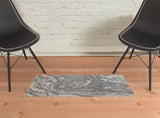 2' X 3' Gray Ivory And Silver Abstract Area Rug