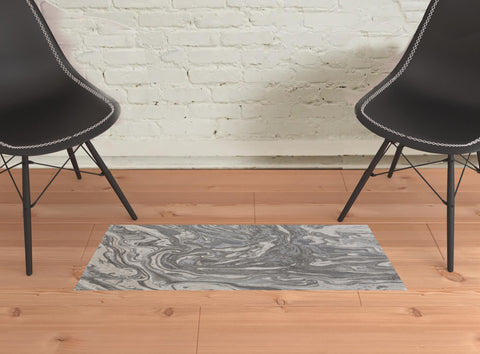 2' X 3' Gray Ivory And Silver Abstract Area Rug