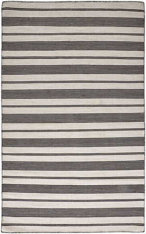 2' X 3' Black And White Striped Dhurrie Hand Woven Stain Resistant Area Rug