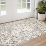 2' X 3' Gray And Ivory Geometric Area Rug