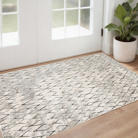 2' X 3' Gray And Ivory Geometric Area Rug