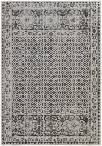 8' X 10' Gray And Ivory Striped Washable Indoor Outdoor Area Rug