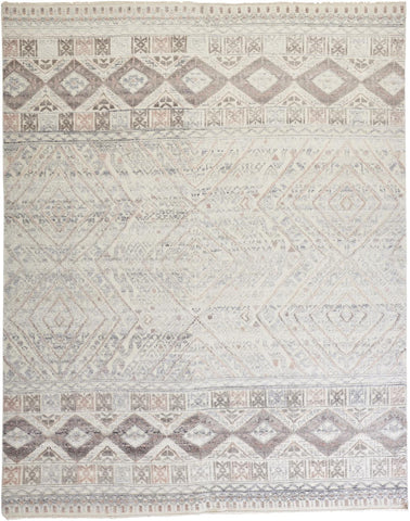 2' X 3' Gray and Ivory Geometric Hand Knotted Area Rug