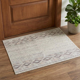 2' X 3' Gray and Ivory Geometric Hand Knotted Area Rug