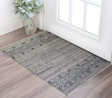 2' X 3' Gray and Ivory Geometric Hand Knotted Area Rug