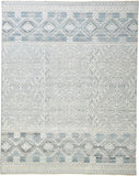 2' X 3' Ivory and Blue Geometric Hand Knotted Area Rug