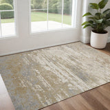 2' X 3' Ivory Gold And Gray Abstract Stain Resistant Area Rug