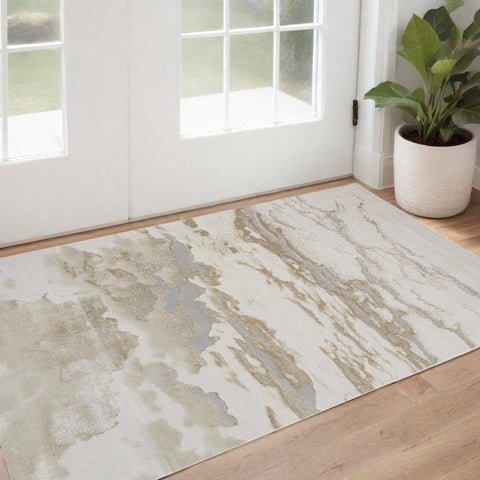 2' X 3' Brown And Ivory Abstract Area Rug