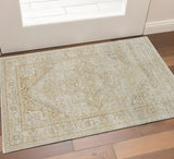 2' X 3' Gold And Ivory Floral Medallion Area Rug