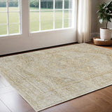 2' X 3' Gold And Ivory Floral Medallion Area Rug