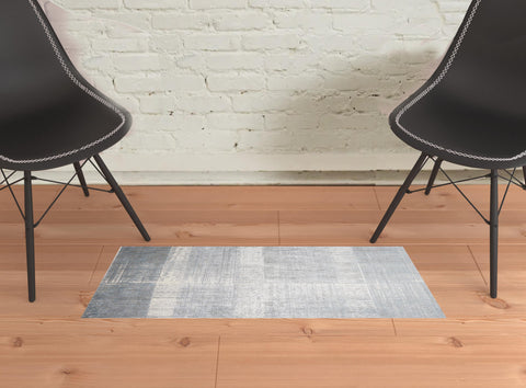 2' X 3' Blue And Gray Abstract Area Rug