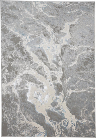 2' X 3' Gray and Ivory Abstract Power Loom Area Rug
