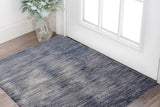 2' X 3' Blue Ivory And Gray Striped Distressed Area Rug