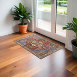 2' X 3' Blue Red And Ivory Floral Area Rug