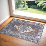 2' X 3' Blue Ivory And Brown Floral Area Rug