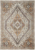2' X 3' Ivory Blue and Orange Medallion Distressed Washable Area Rug