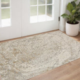 2' X 3' Gray Ivory And Tan Abstract Area Rug