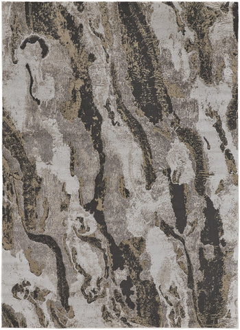4' X 6' Beige and Blue Floral Medallion Power Loom Distressed Washable Area Rug