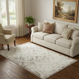 5' X 7' Cream Damask Stain Resistant Area Rug