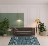 5' X 7' Blue Geometric Washable Area Rug
