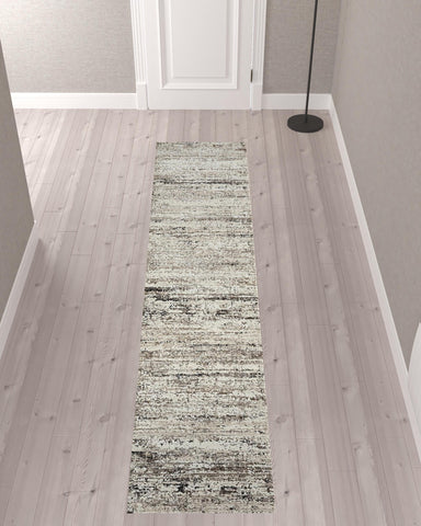 2' X 10' Beige Abstract Distressed Runner Rug