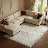 8' X 10' Cream Damask Stain Resistant Area Rug