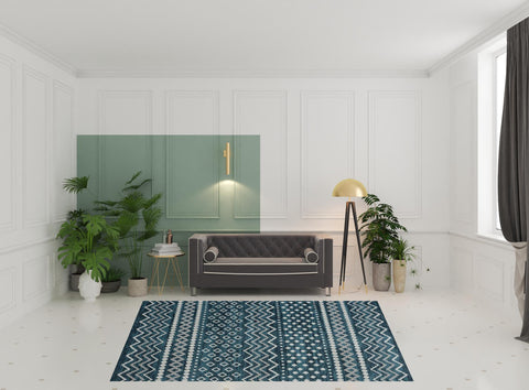 8' X 10' Blue Geometric Washable Area Rug