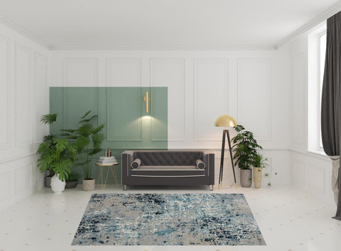 8' X 10' Blue Abstract Distressed Washable Area Rug