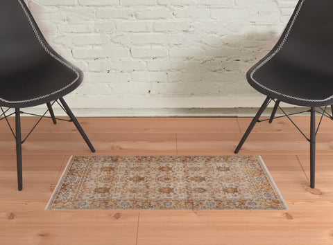 2' X 3' Ivory Oriental Area Rug
