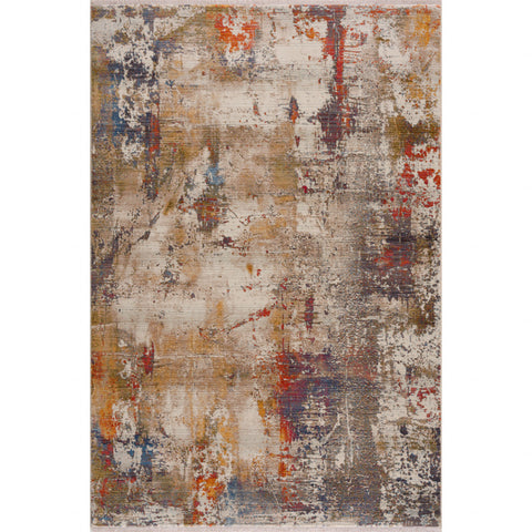 8' X 10' Copper Gray And Beige Floral Washable Indoor Outdoor Area Rug