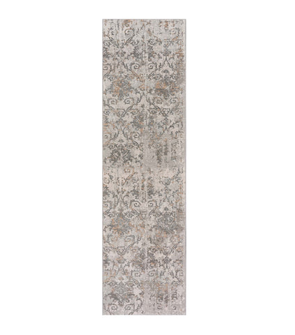 8' Cream Abstract Distressed Runner Rug