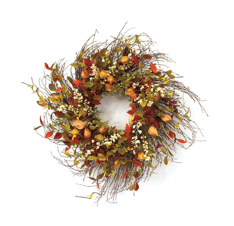 20" Green Brown  And White Fall Mixed Assortment Artificial Wreath