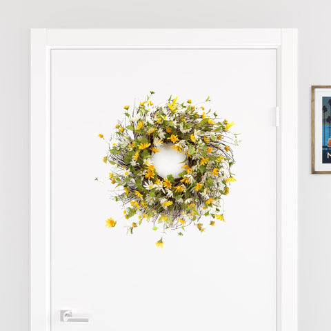 24" Green White And Yellow Spring Daisy Artificial Wreath