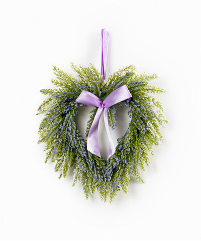 Set of Two 9" Green And Purple Heart Lavender Artificial Wreath