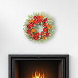 19" Green Orange And Red Fern And Poppy Artificial Wreath