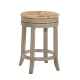 24" Natural and Gray Rush and Solid Wood Backless Counter Height Swivel Bar Chair