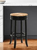 30" Natural And Black Solid Wood Swivel Backless Bar Height Bar Chair