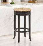 30" Natural and Espresso Rush and Solid Wood Backless Bar Height Swivel Bar Chair