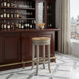 30" Natural And Gray Rush And Solid Wood Backless Bar Height Swivel Bar Chair