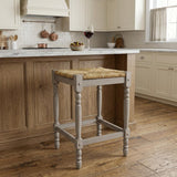 24" Natural And Gray Rush And Solid Wood Backless Counter Height Bar Chair
