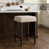 24" Cream And Espresso Fabric And Solid Wood Backless Counter Height Bar Chair