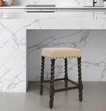 24" Cream And Espresso Solid Wood Backless Counter Height Bar Chair