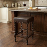 24" Black And Espresso Faux Leather And Fabric And Solid Wood Backless Counter Height Bar Chair