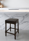 24" Black And Espresso Faux Leather And Solid Wood Backless Counter Height Bar Chair